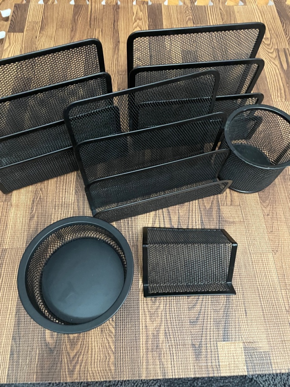 Office Black Mesh Desk Organizer Set with Pen Cups six Pieces